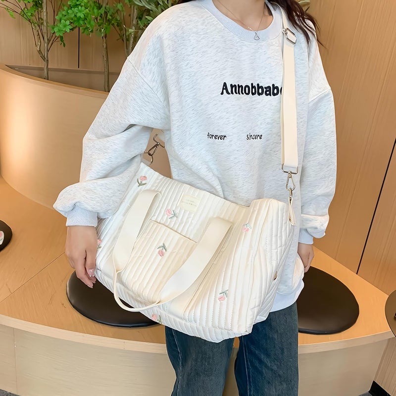 SONARIN Large Capacity Embroidery Diaper Bag Tote,Lightweight Travel Duffel Bag Messenger Bag Nappy Changing Bag Mummy Bag - Image 2